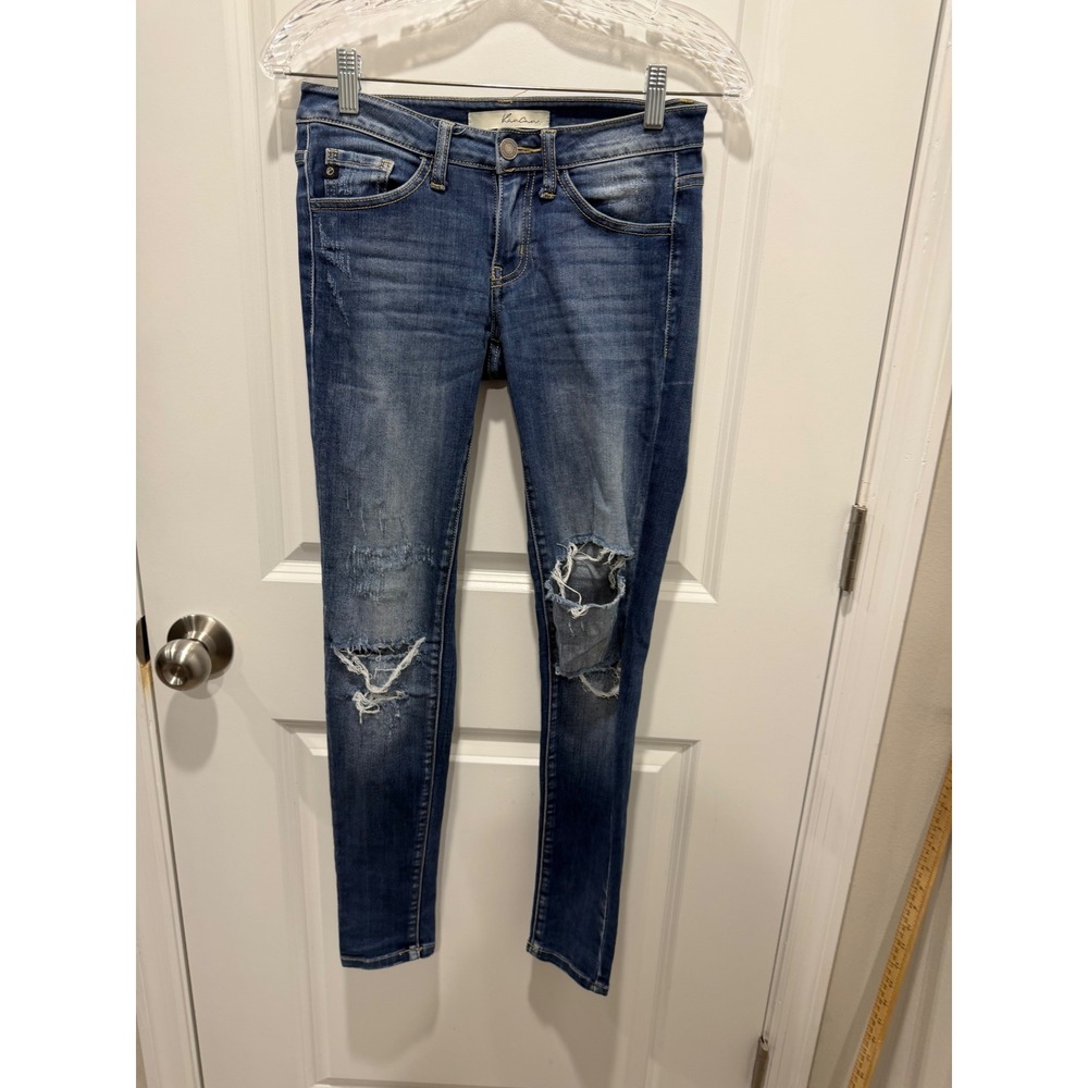 KanCan Womens Jeans Distressed Ripped Knee Blue Medium Wash 27